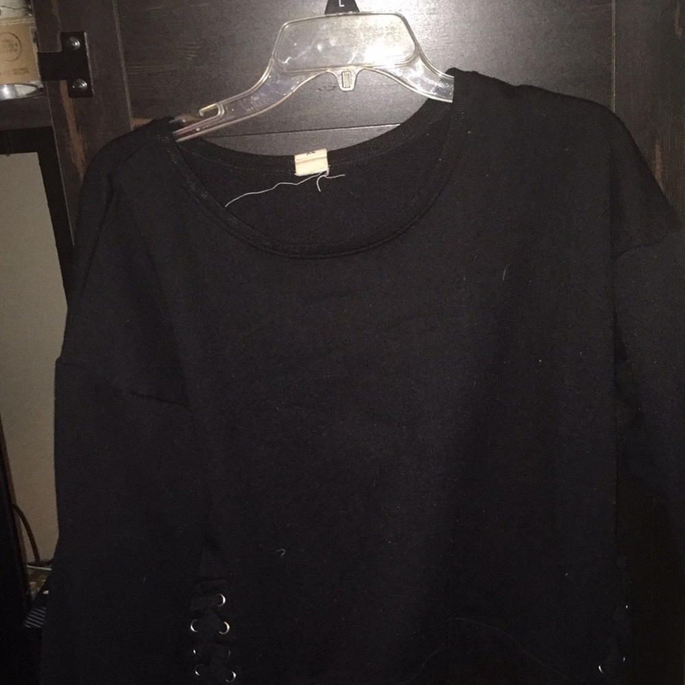 Black Cropped Sweatshirt with Ties